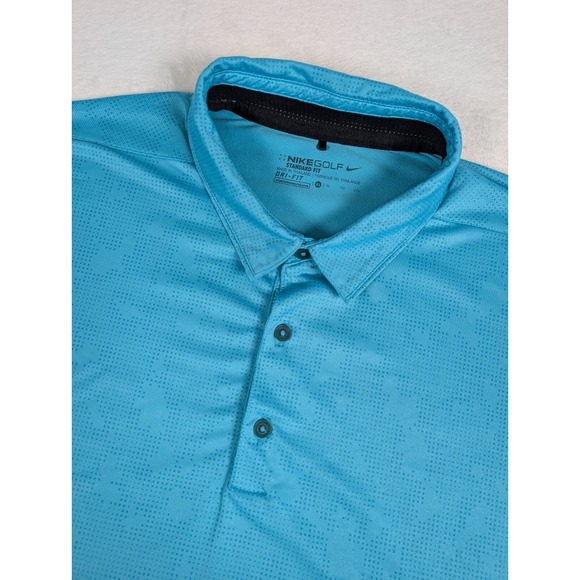 Nike‎ Golf Polo Shirt Mens XL Turquoise Dotted Camo Print Standard Dry Fit - Picture 1 of 8